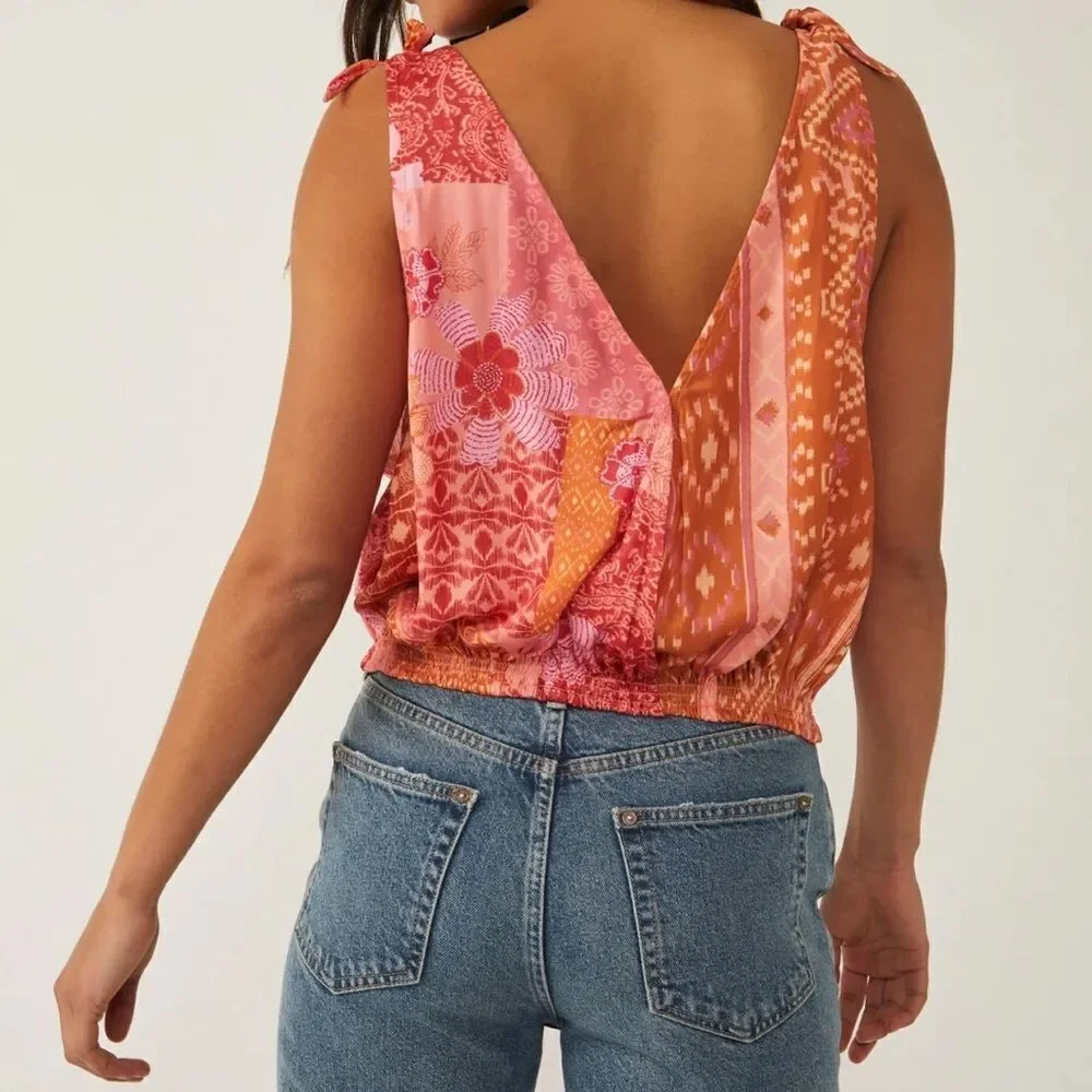 NWOT Free People Tied To You Tank in Lemonade Combo Sz S
